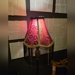 Elegant Pink and Gold Lampshade with Fringe